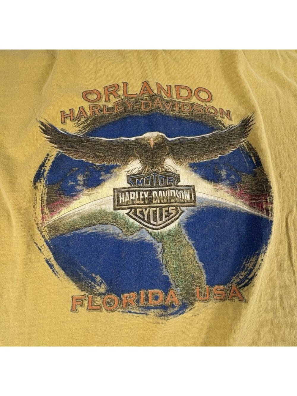 Vintage Harley Davidson Orlando Florida Ringer T Shirt XXL Beige Eagle USA